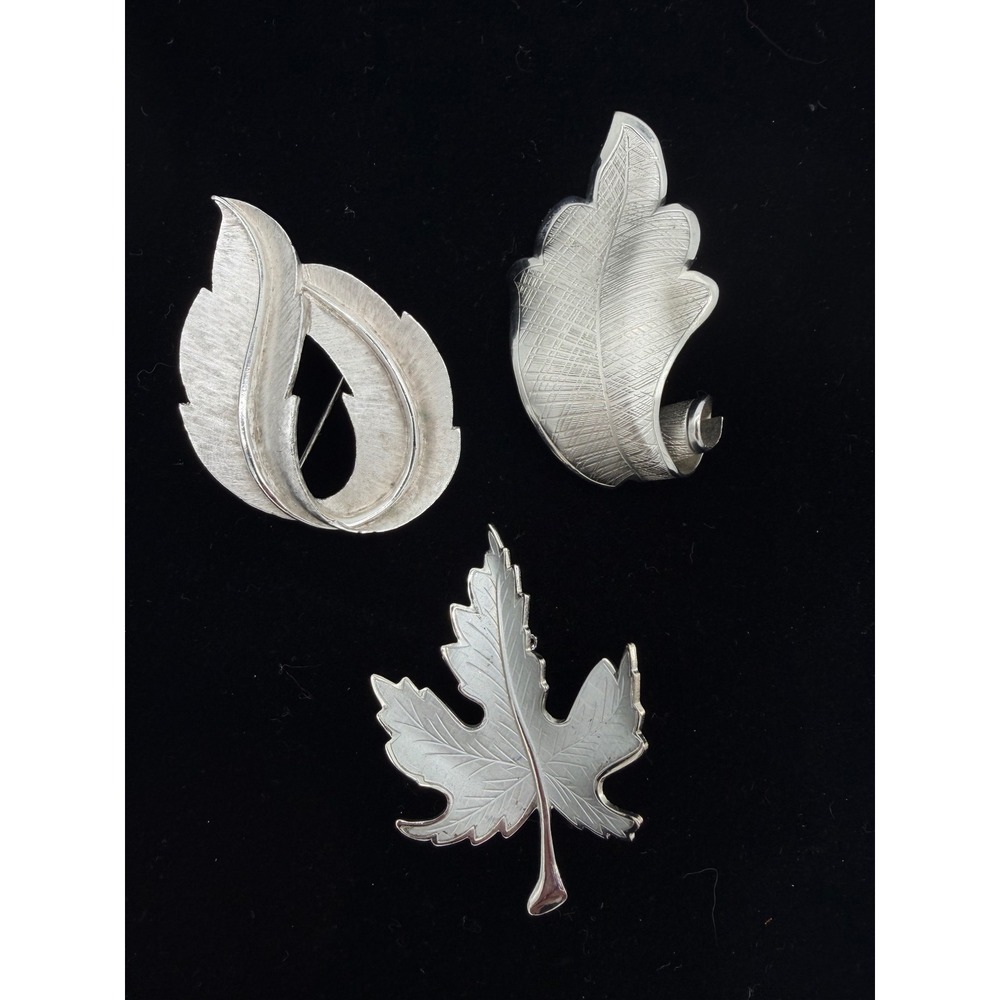 Vintage Signed Brooch Lot Crown Trifari Giovanni Silver Tone Leaf Maple Pin